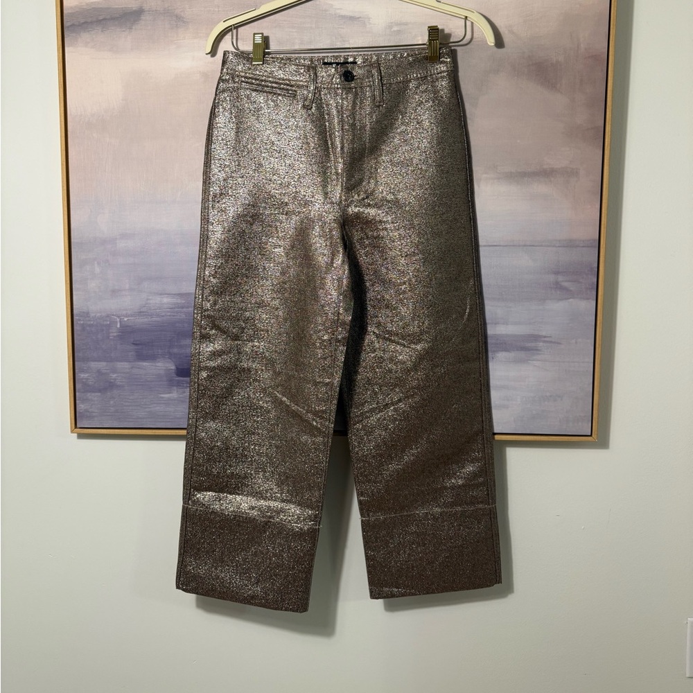 Madewell Metallic Bronze Wide Leg Slim Emmett Crop Pants
